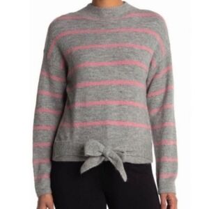 WAYF Tie Waist Sweater new NWOT pink gray‎ stripe small crew high neck wool bow